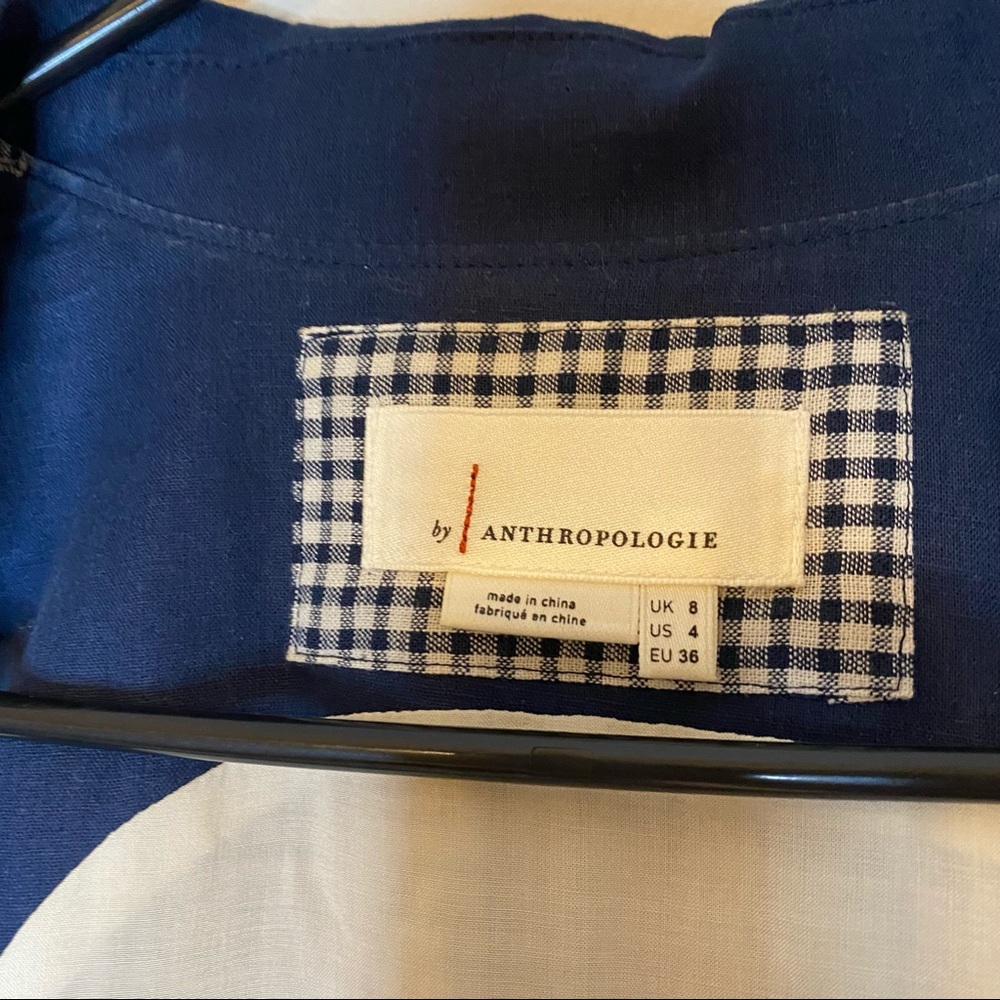 ANTHROPOLOGIE blue and white gingham Camellia collared shirt dress 4 - Picture 10 of 14